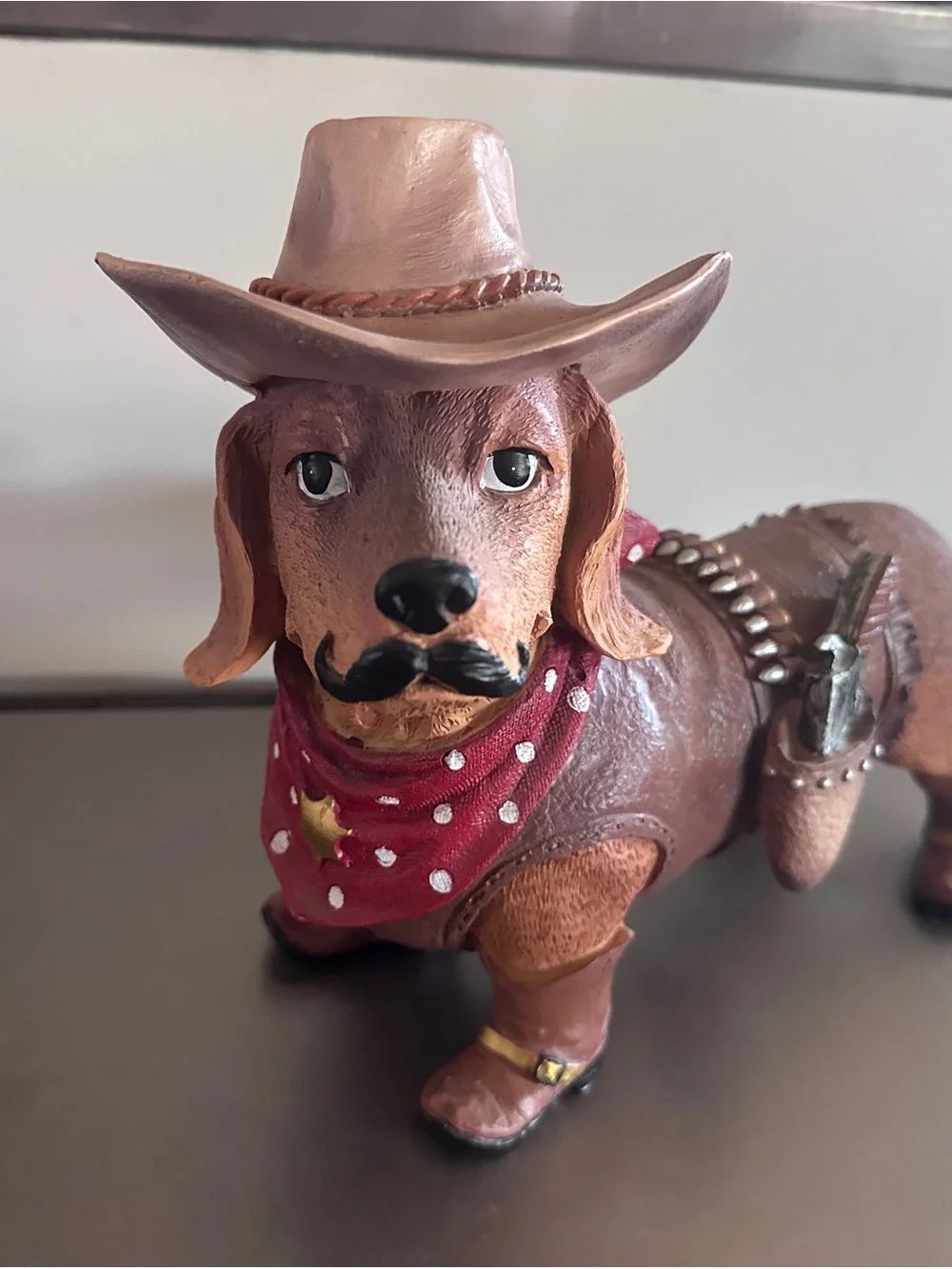 Western Cowboy Weiner Dog Figurine Red Bandana - Unbranded